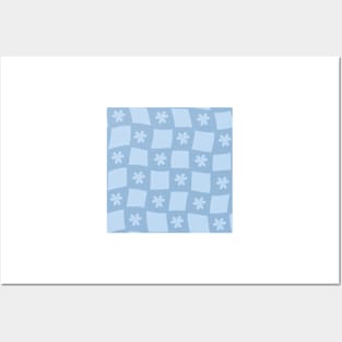 Large Floral Checker Board - Pastel Sky Blue Posters and Art